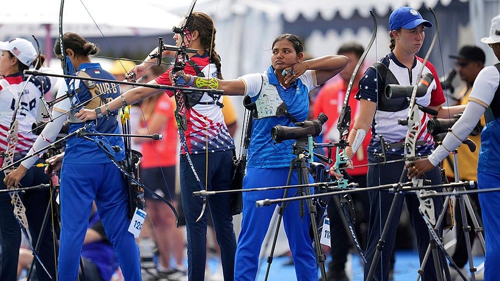 Ankita Bhakat during the women's archery individual ranking round - | Photo: AP/Kin Cheung